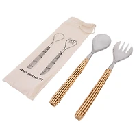 Hello Honey® Stainless Steel Salad Server Set with Rattan Wrapped Handles