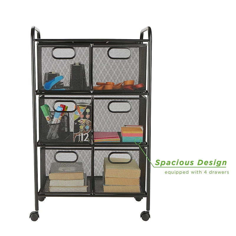 Mind Reader Black 6-Drawer Metal Rolling File Cart