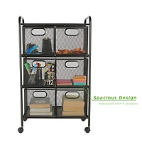 Mind Reader Black 6-Drawer Metal Rolling File Cart