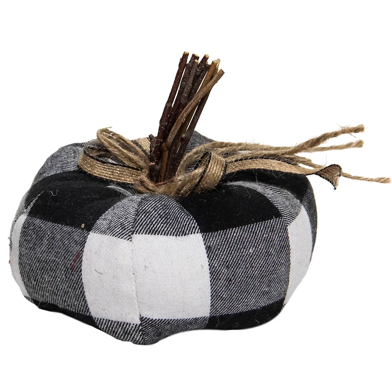 4.5" Black & White Buffalo Plaid Plush Fall Harvest Pumpkin