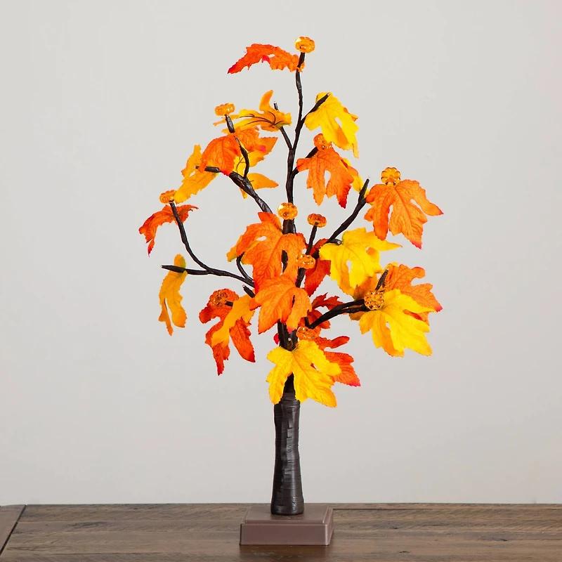 2ft. Pre-Lit Autumn Maple Artificial Fall Tree with 24 Warm White LED & Pumpkin Shaped Lights with Detachable Base