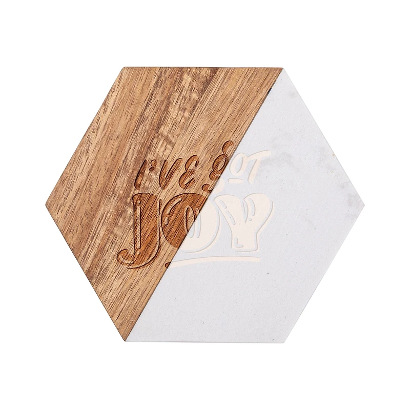 Craft Express 3.93" x 4.5" Coaster Marble & Wood Laserable Hexagonal, 4ct.