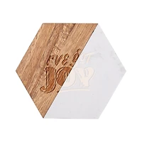 Craft Express 3.93" x 4.5" Coaster Marble & Wood Laserable Hexagonal, 4ct.