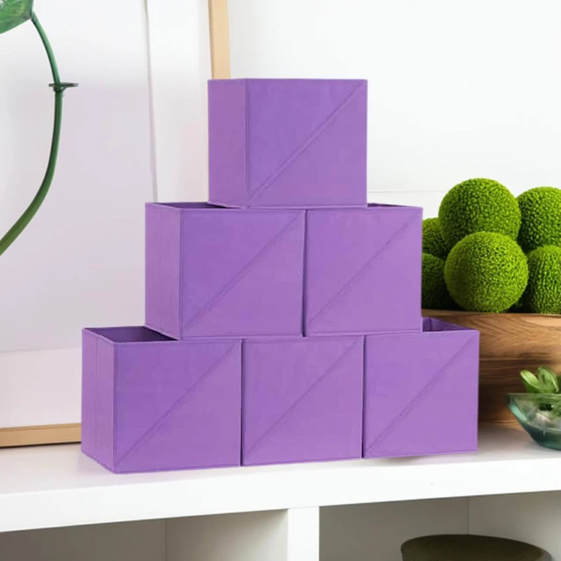 Household Essentials 11" Purple Storage Cubes with Diagonal Lip Handles, 6ct.