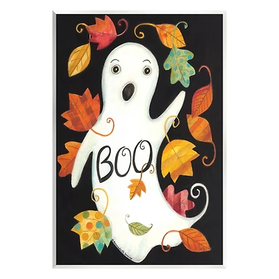 Stupell Industries Vintage Boo Ghost Patterned Leaves Wall Plaque Art