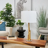 2ft. Gold Metal Abstract Tiered Pillar Accent Lamp with Glass Base