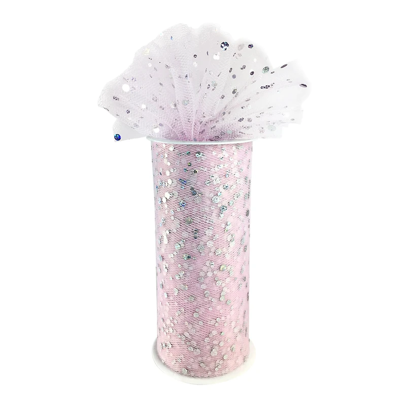 6" x 8yd. Pink Holographic Sequins Tulle by Celebrate It™