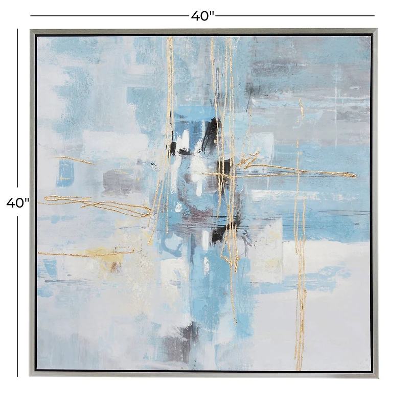 Blue Wood Contemporary Framed Wall Art 40" x 39" x 2"