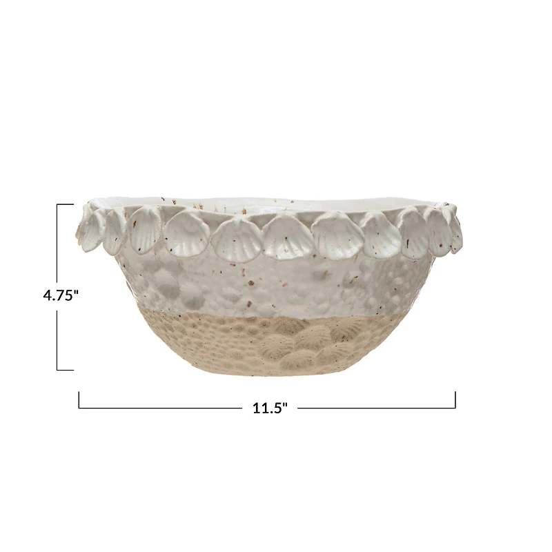 Hello Honey® 11.5" White Coastal Stoneware Bowl with Shell Trim