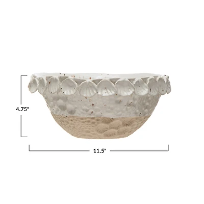 Hello Honey® 11.5" White Coastal Stoneware Bowl with Shell Trim