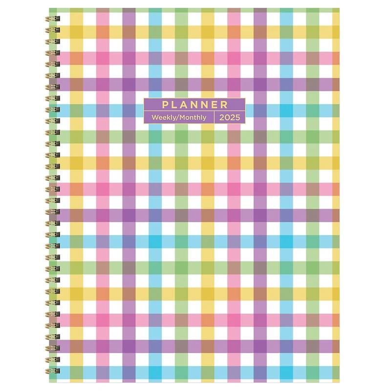 TF Publishing 2025 Large Madras Plaid Weekly Monthly Spiral Planner