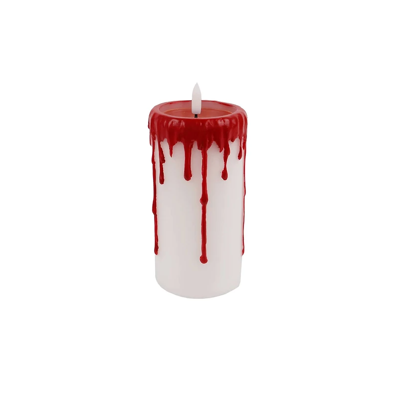 6" Red & White Dripping LED Wax Pillar Candle by Ashland®