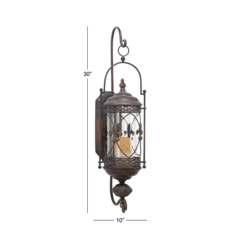 30" Brown Glass Traditional Candle Wall Sconce