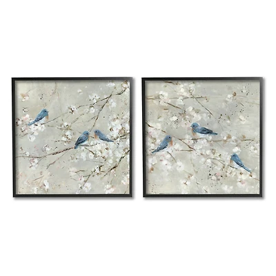 Stupell Industries Blue Birds Perched Tree Blossoms Spring Scene Framed Wall Art
