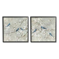 Stupell Industries Blue Birds Perched Tree Blossoms Spring Scene Framed Wall Art