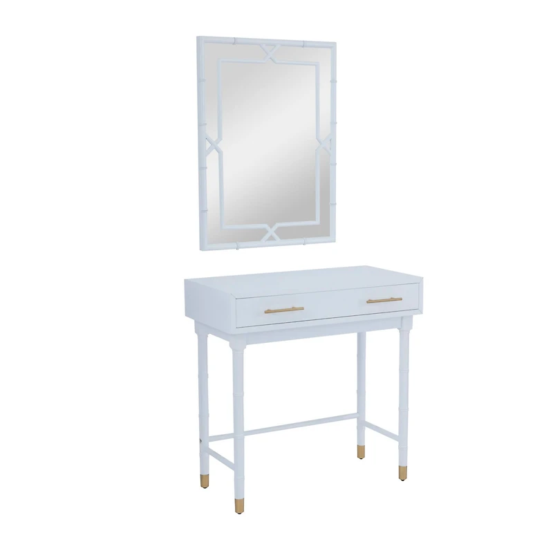 Set of 2" White Wood Traditional Console Table with Mirror, 31" x 31" x 16"