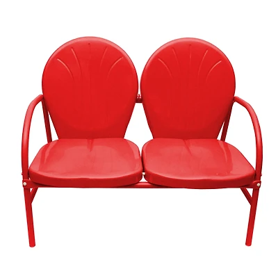 Red Retro Metal Tulip 2-Seat Double Chair Set
