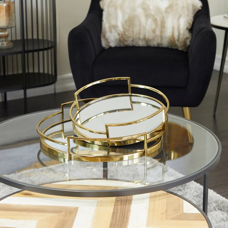 The Novogratz Gold Contemporary Tray, Set of 2" 19", 14"