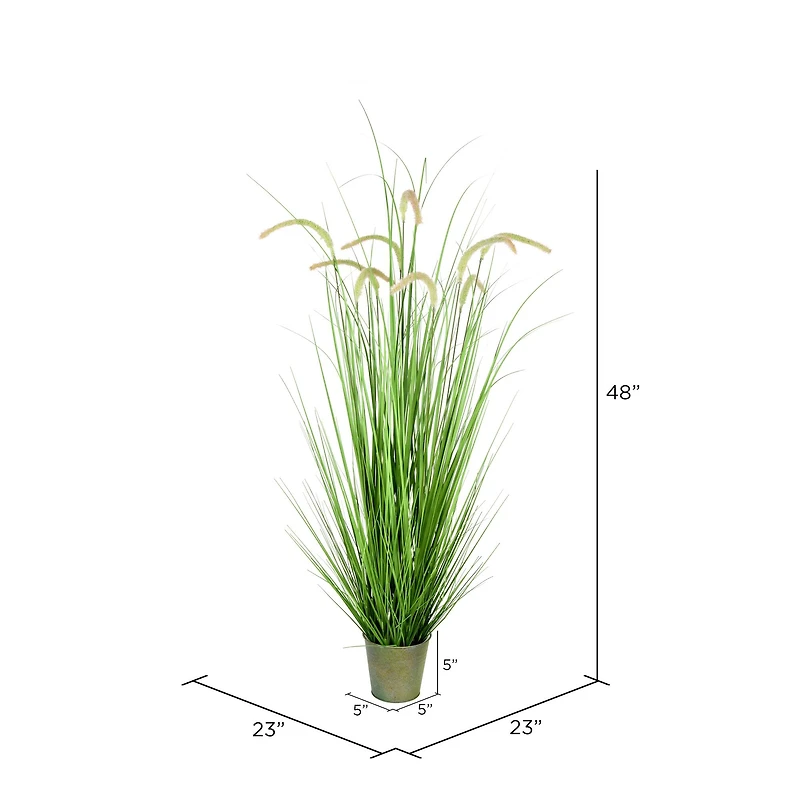 4ft. Artificial Green Grass & Cattails in Iron Pot