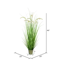 4ft. Artificial Green Grass & Cattails in Iron Pot