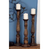 Brown Mango Wood Traditional Candle Holders Set, 18", 21" & 24"