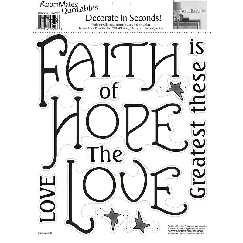 RoomMates Faith, Hope & Love Peel & Stick Quotable Wall Decal