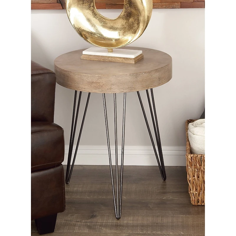 Brown Wood & Metal Modern Accent Table