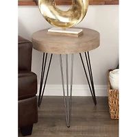 Brown Wood & Metal Modern Accent Table