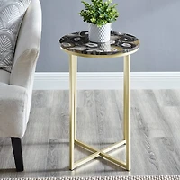 Walker Edison 16" Faux Stone Round Glam Side Table