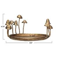 Hello Honey® 8.5" Gold Decorative Cast Metal Tray with Mushrooms