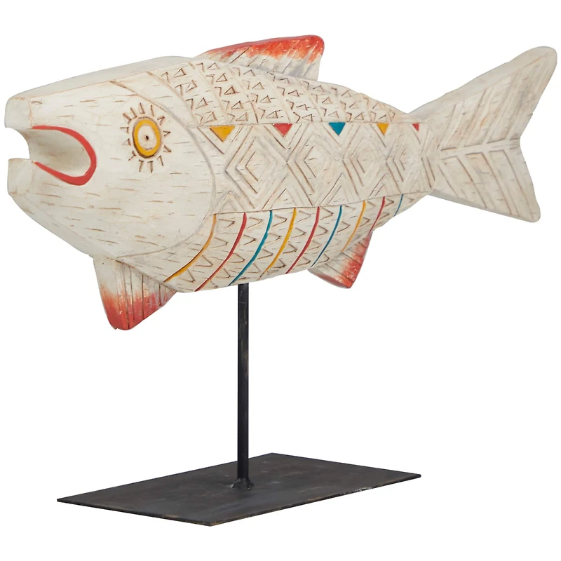 9.25" Cream Polystone Coastal Fish Tabletop Sculpture