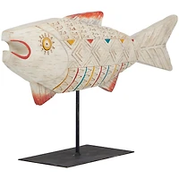 9.25" Cream Polystone Coastal Fish Tabletop Sculpture
