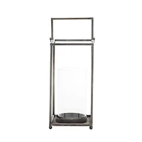 Black Iron Modern Candle Holder Lantern, 16" x 6" x 6"