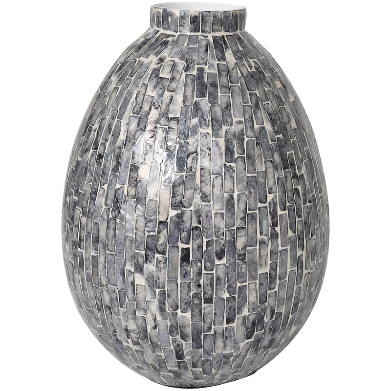 12" Gray Mother of Pearl Handmade Mosaic Inspired Vase