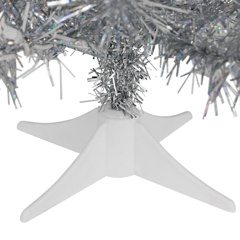 2ft. Pre-Lit Silver Iridescent Tinsel Artificial Christmas Tree, Clear Lights