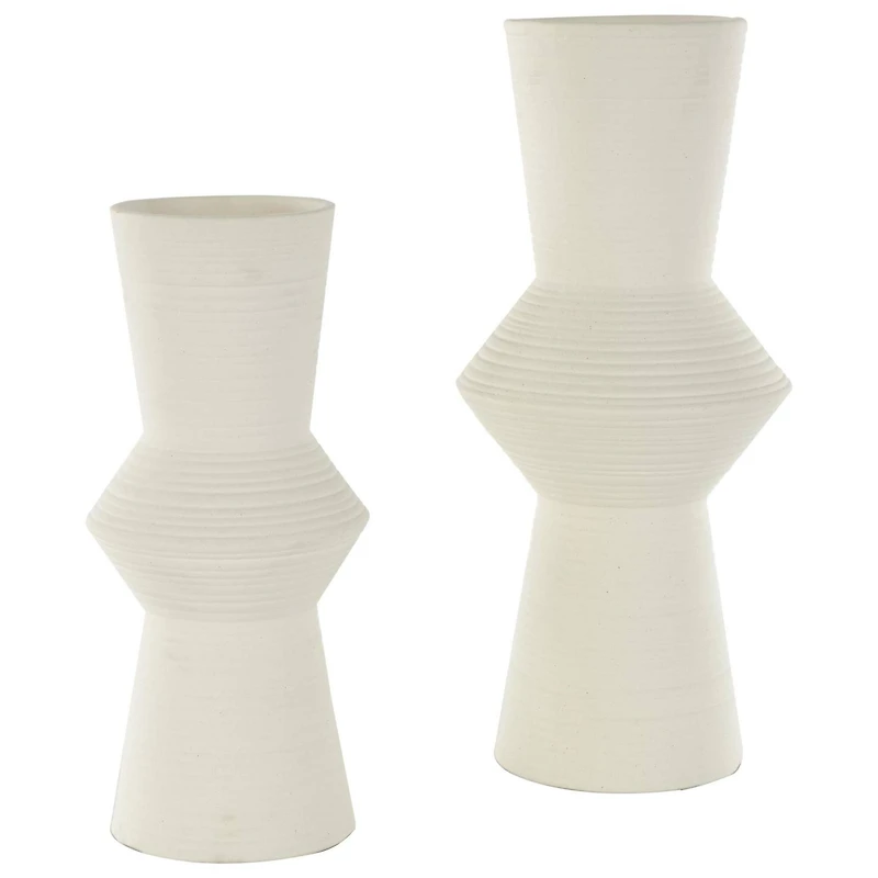 Ceramic Ribbed Cone Shaped Vase Set