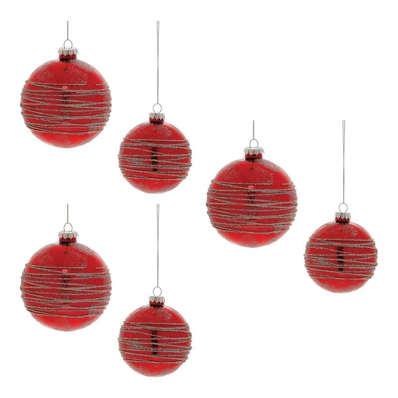 Red Glittered Glass Ball Ornaments Set