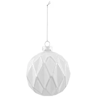 Embossed Diamond Christmas Glass Ball Ornaments - 4" (100mm) - White - 4ct