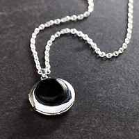 Black Jasper & Rhodium Round Locket by Bead Landing™
