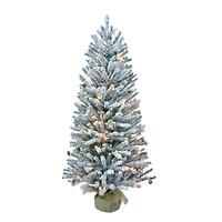 6 Pack: 4ft. Pre-Lit Flocked Fir Artificial Christmas Tree in Burlap Base, Clear Lights