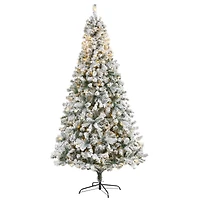 8ft. Pre-Lit Flocked Rock Springs Spruce Artificial Christmas Tree with Clear LED Lights