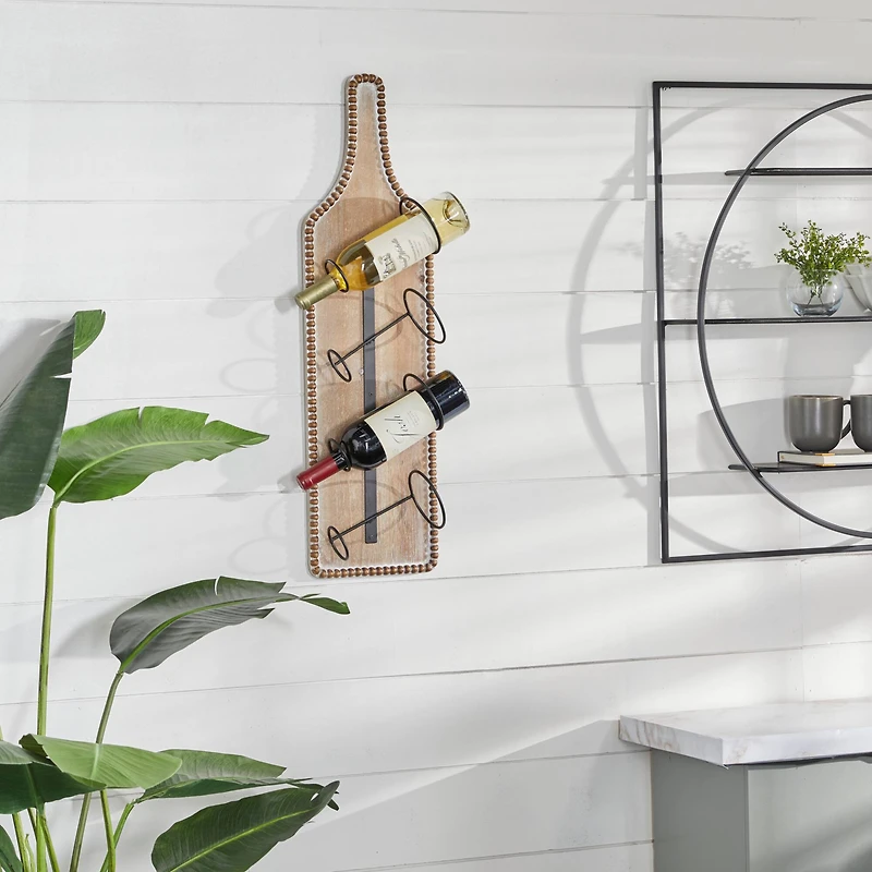 32" Brown Wood Farmhouse Wine Holder