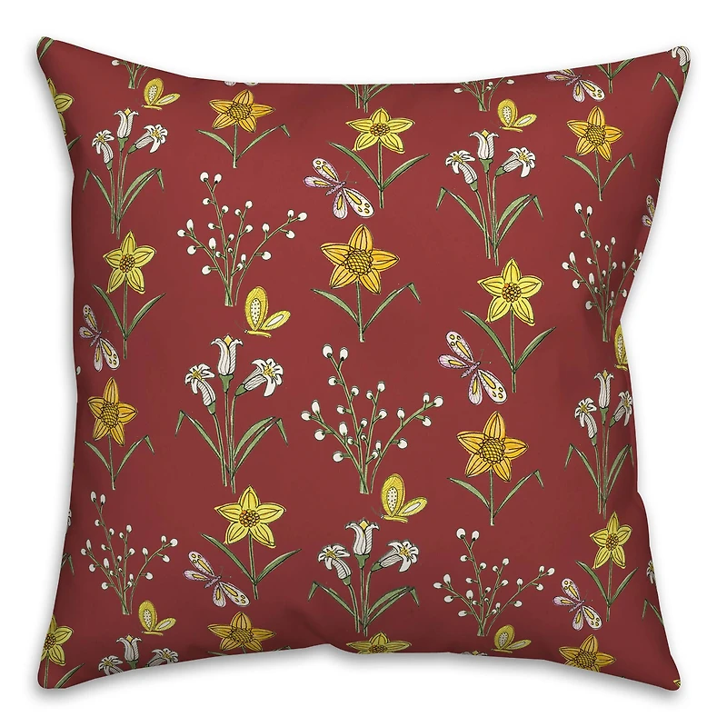 18" Red Spring Pattern Indoor/Outdoor Pillow