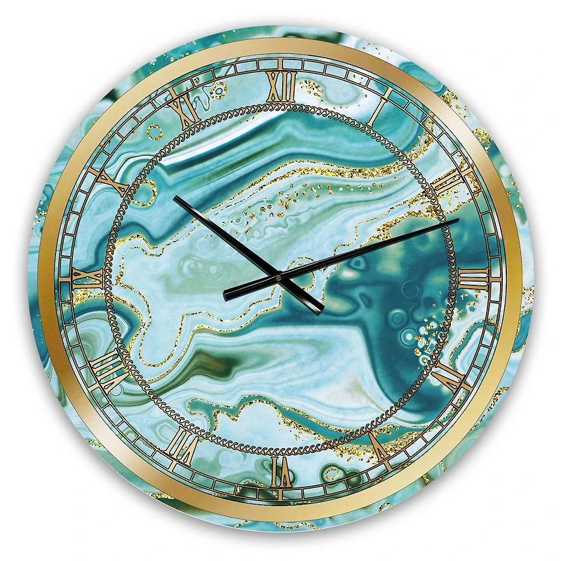 Designart 'Ocean Blue Golden Marble Modern Wall Clock
