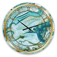 Designart 'Ocean Blue Golden Marble Modern Wall Clock