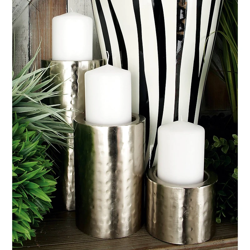 CosmoLiving by Cosmopolitan Silver Metal Industrial Candle Holder Set