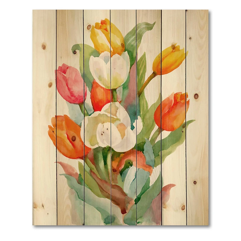Designart - Blooming White and Orange Tulips Flower
