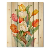 Designart - Blooming White and Orange Tulips Flower