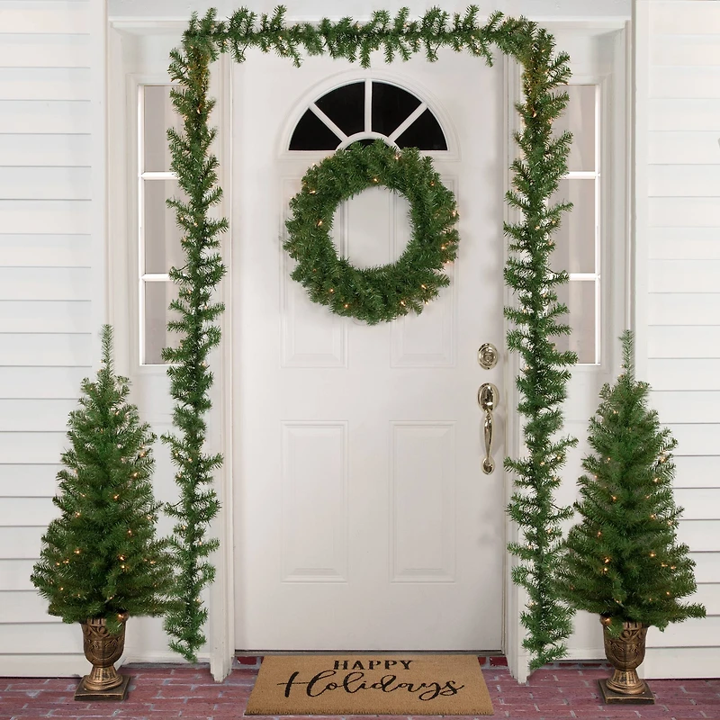 5-Piece Pre-Lit Wolcott Spruce Artificial Christmas Entryway Set, Clear Lights
