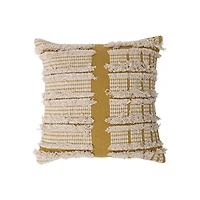 Hello Honey® Mustard & Cream Woven Cotton Dhurrie Pillow with Fringe